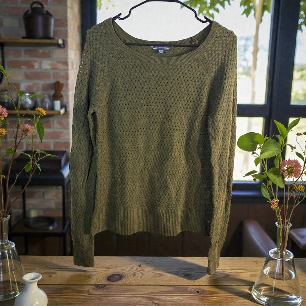 American Eagle Outfitters Textured Knit Sweater in Olive Green size M
